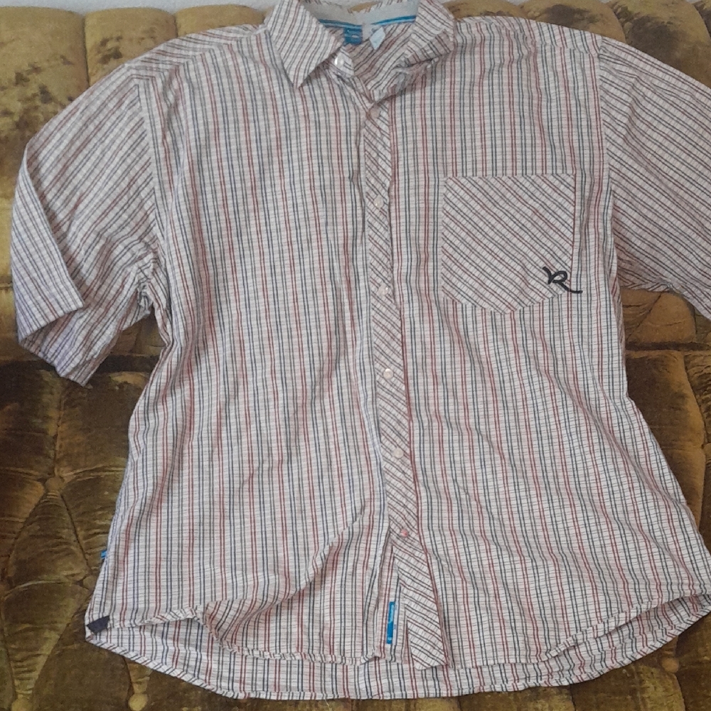 Rocawear Cream With Red and Tan Striped Casual Shirt